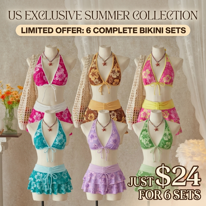 Women's Summer Beach Festival Print Halter Bikini Set