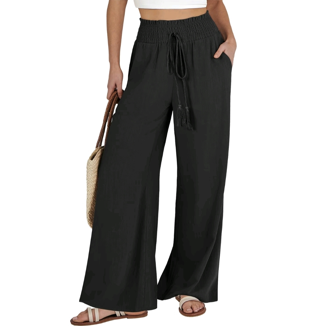 ANRABESS Women Linen Palazzo Pants SummerCasual Loose High Waist Wide Leg Long LoungePant Trousers with Pocket