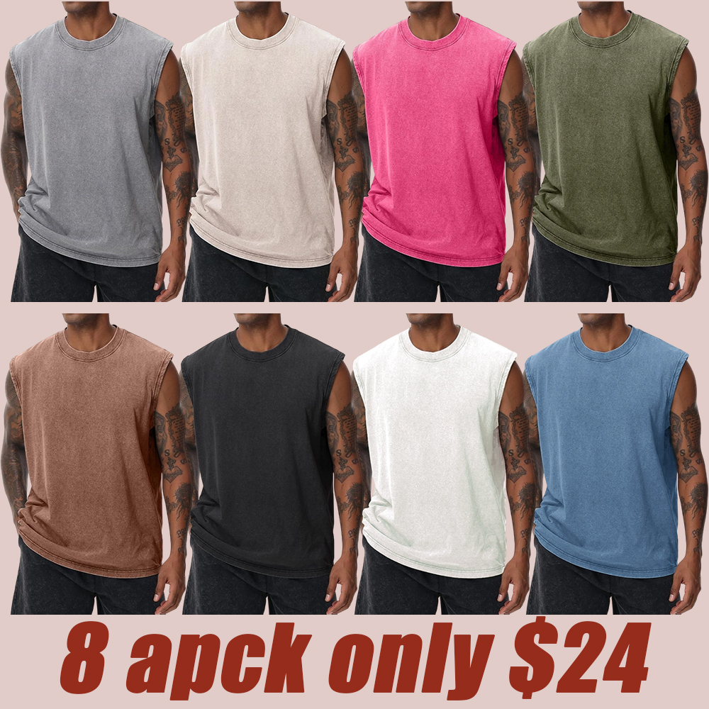 Men's Solid Color Round Neck Tank Top Loose Casual Comfy Classic Crew Neck Sleeveless Top for Summer Casual Loose Fit