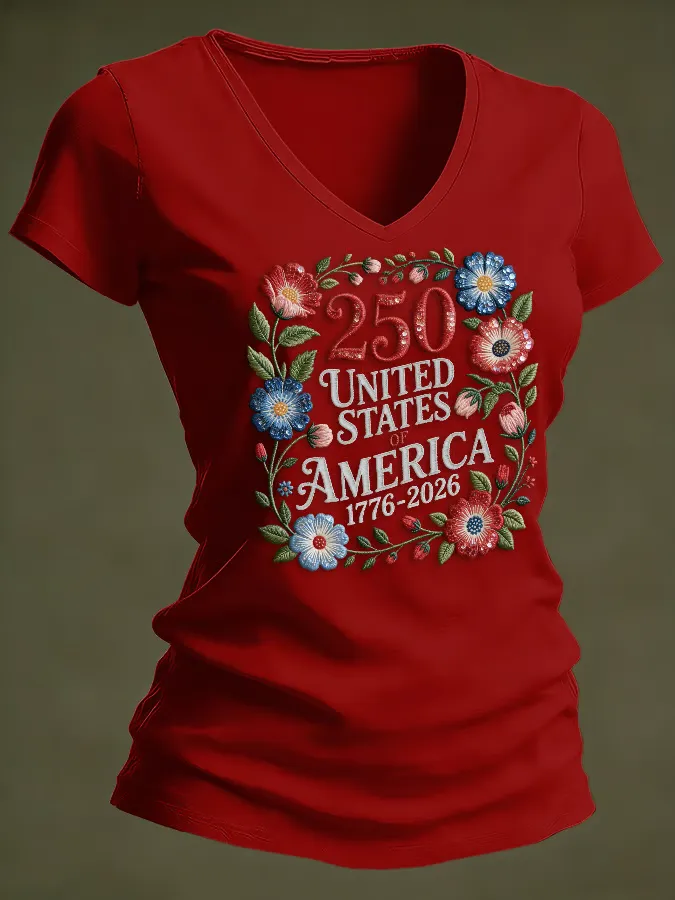 Women's casual retro American 250th T-shirt