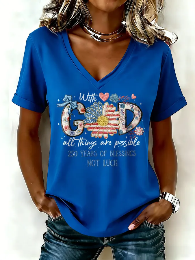 Women's casual retro American 250th T-shirt