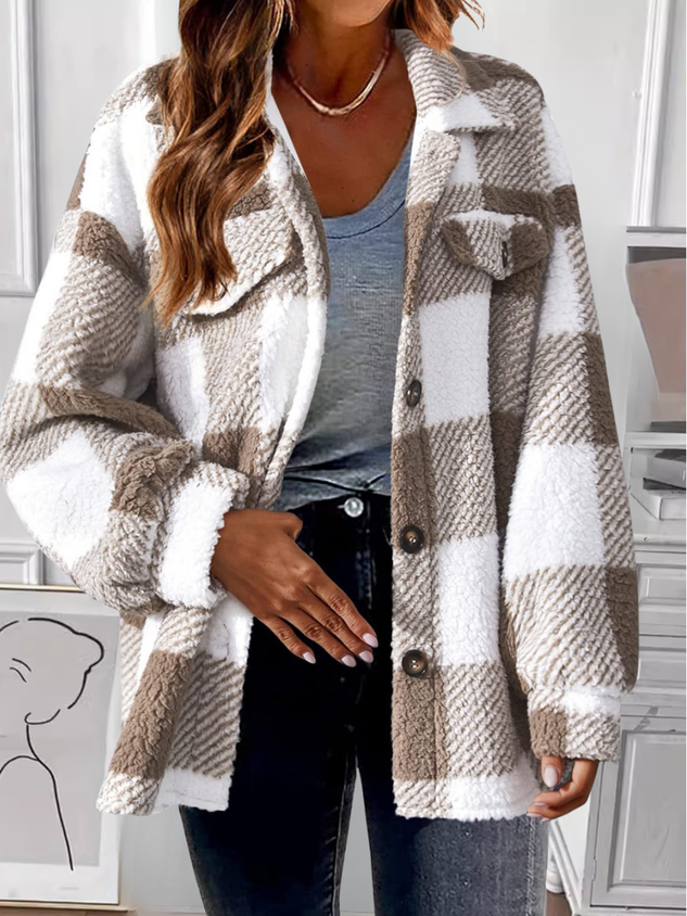 Casual Printing Shawl Collar Plaid Jacket