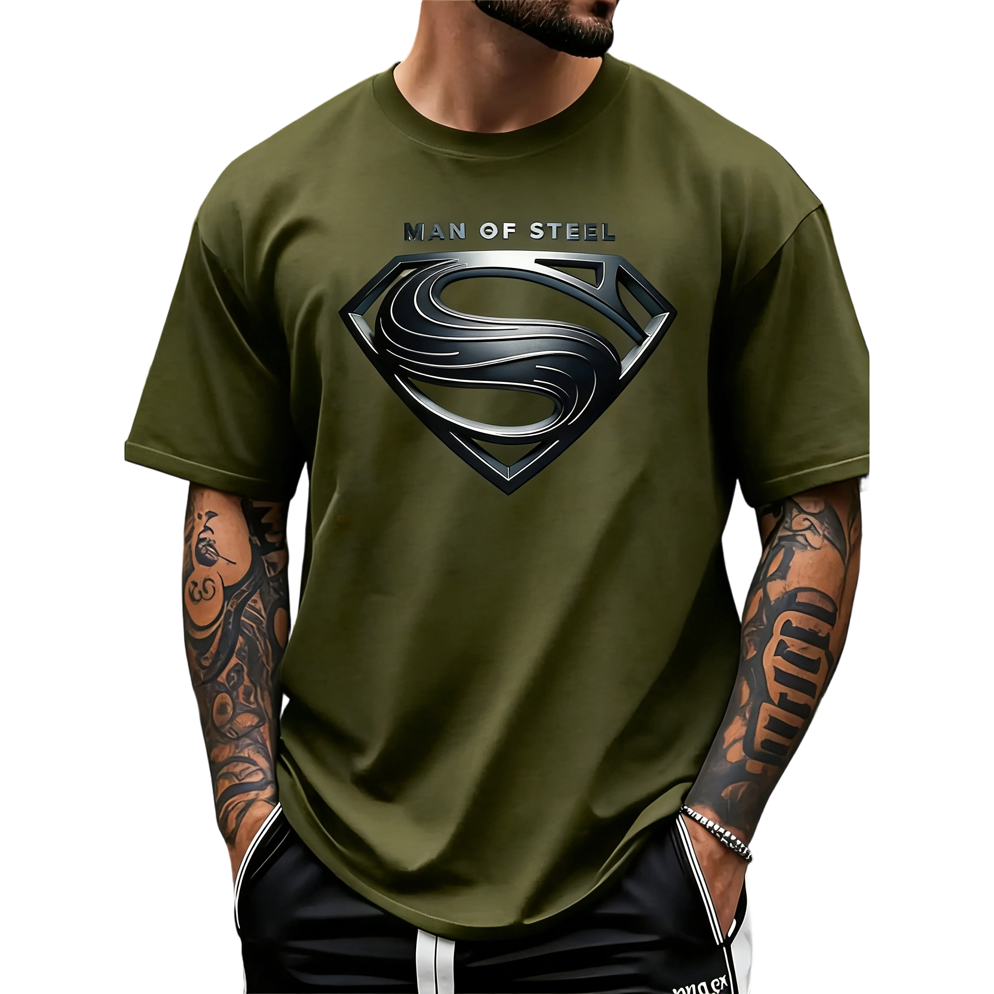 Justice League Men'S Plus Size Casual Crew Neck T-Shirt Man of Steel Graphic Print Short Sleeve Ideal for Spring/Summer Everyday Tshirt | Playful Text Design | Comfortable Fit SIZE Plus Size S-5XL