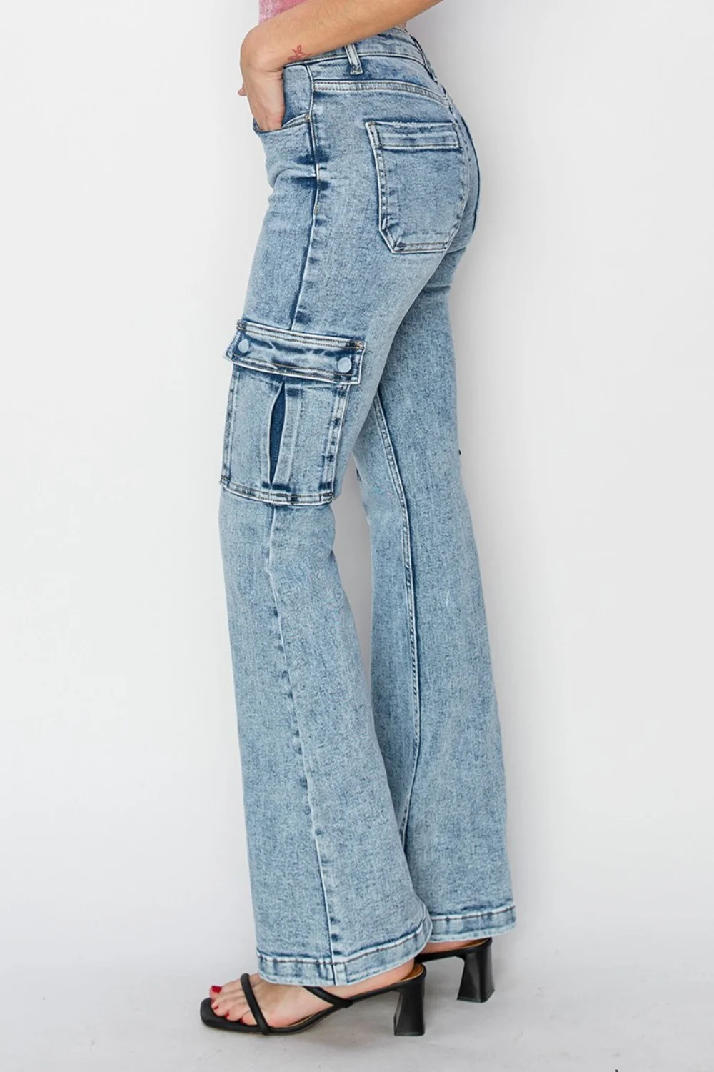 Full Size High Rise Cargo Flare Jeans