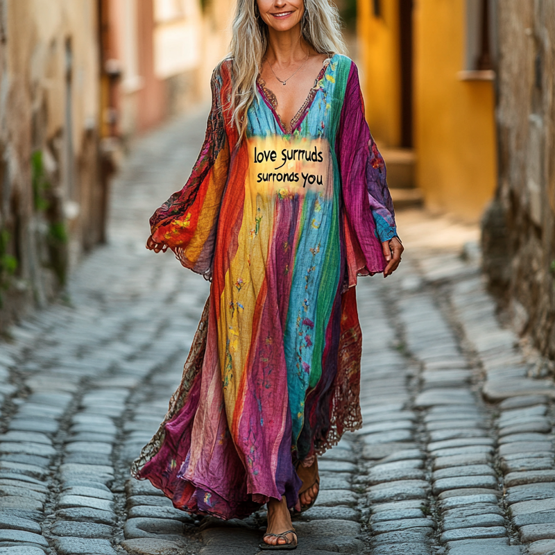 Vintage Hippie Loose Linen Dress ad4b