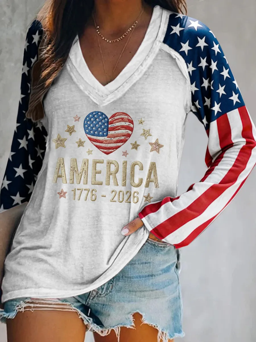 Ladies' Leisure 250Th Anniversary Celebration V-Neck Long Sleeved T-Shirt