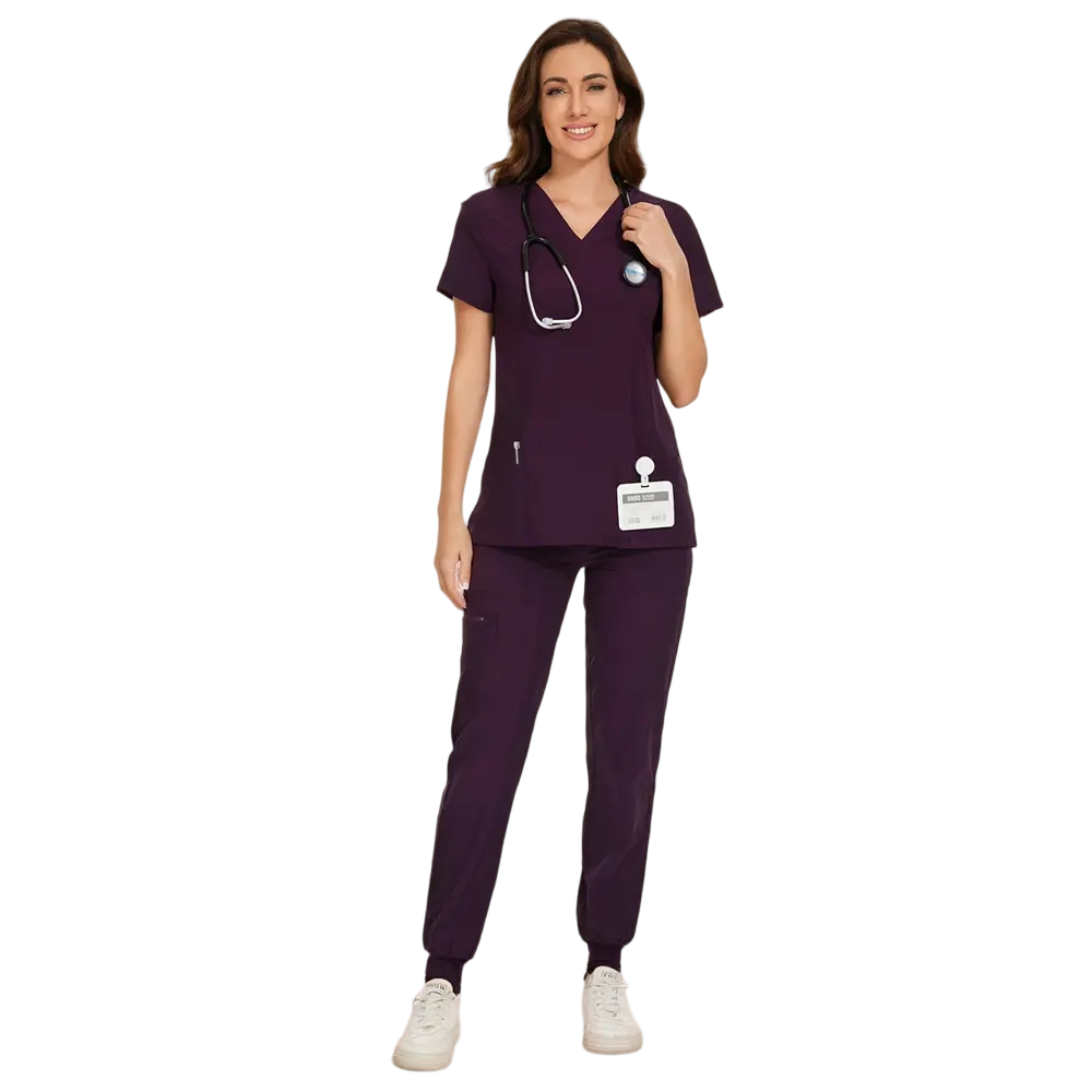 Set for Women - Stretch V-Neck Scrub Top & Jogger Pant with 8 Pockets