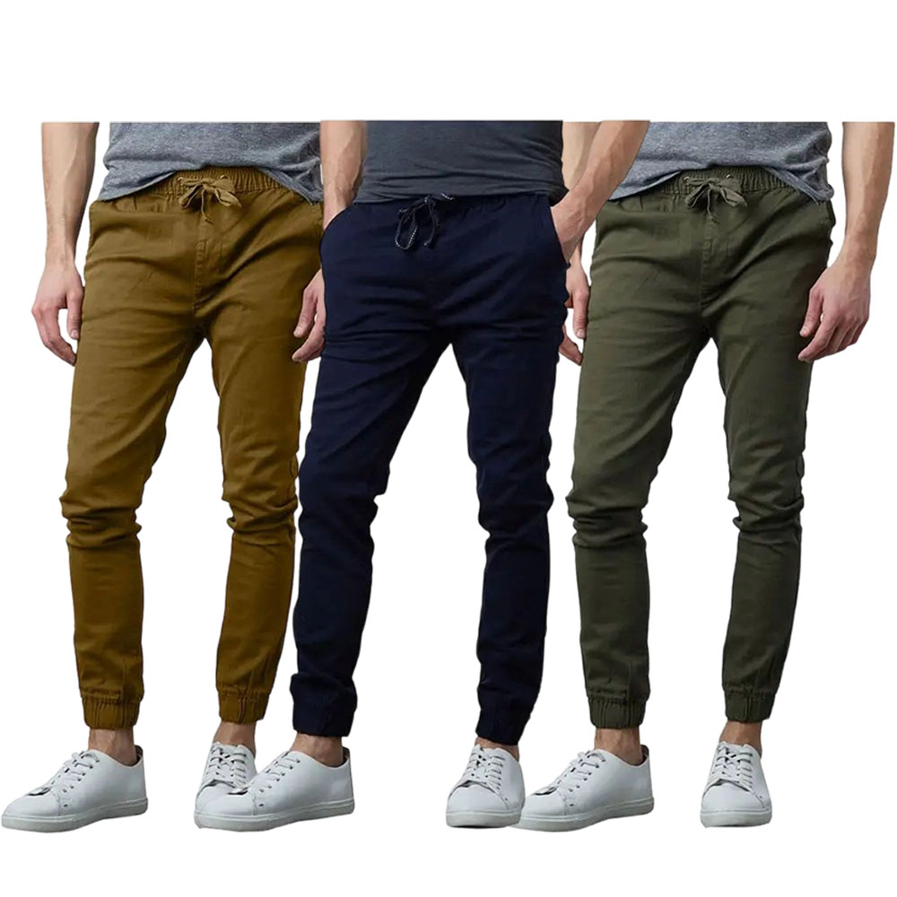 Men’s Slim-Fit Twill Jogger Pants Cotton Plain Menswear Pocket Slimfit Trouser