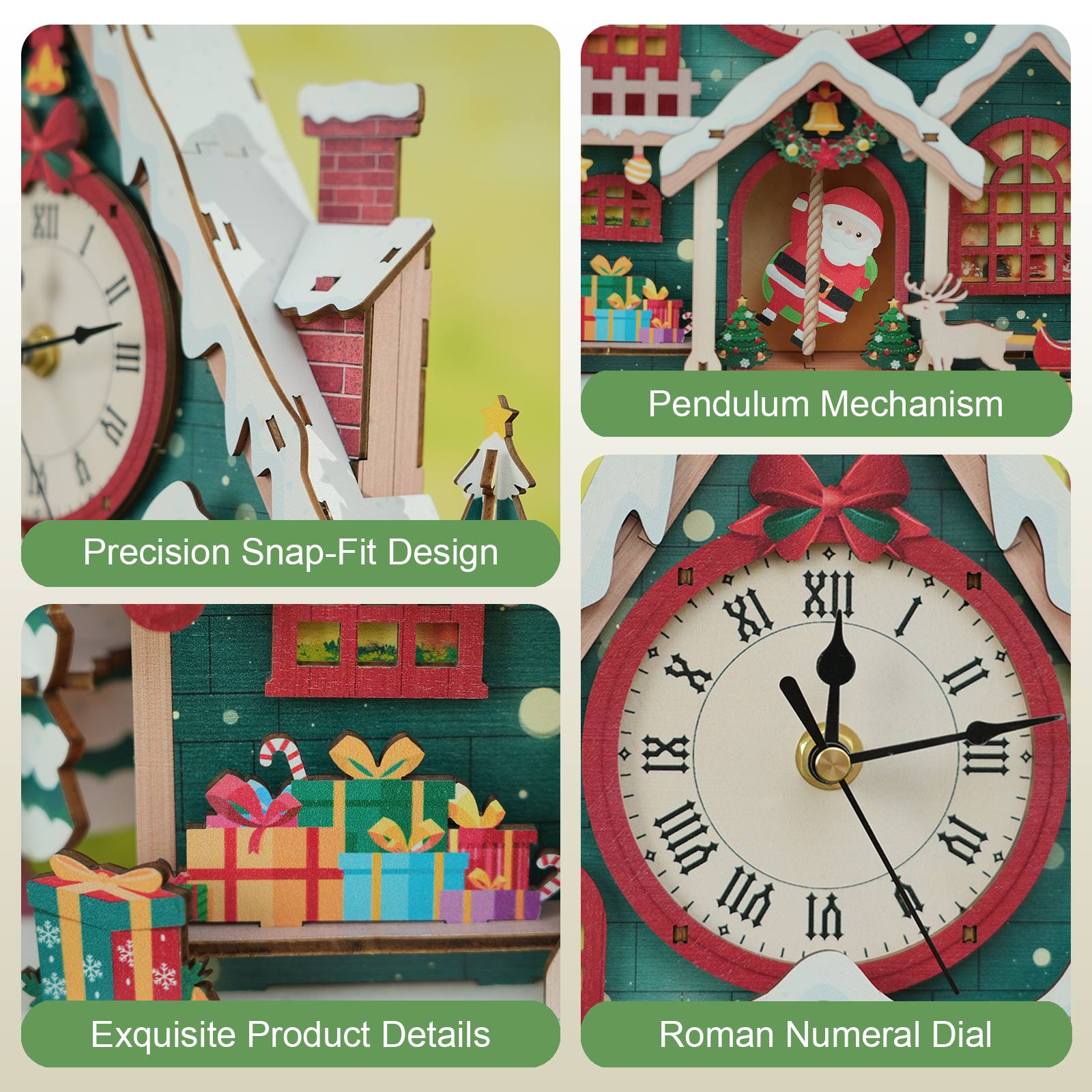 Christmas Snow House – DIY Wooden Clock, 3D Puzzle Craft Kit