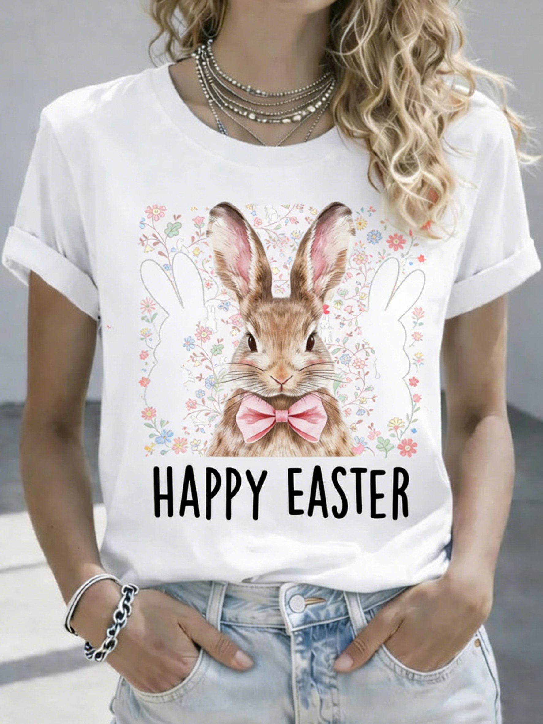 3D Printing Easter Rabbit Crew Neck Short Sleeve Casual T-Shirt