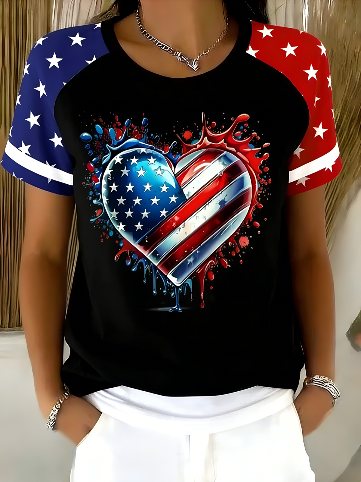 Elegant Regular Fit Cotton America Flag T-Shirt