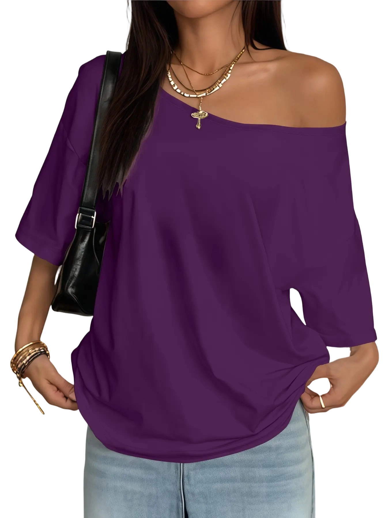 Plus Size Women's Asymmetrical Shoulder Top, Trendy Fashion Short Sleeve Blouse, Thin Lightweight Fitted Daily Wear for Plus Size Ladies