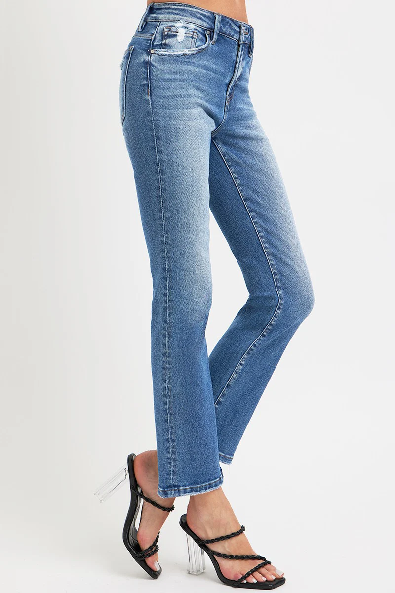 Full Size Mid Rise Ankle Straight Jeans with Pockets