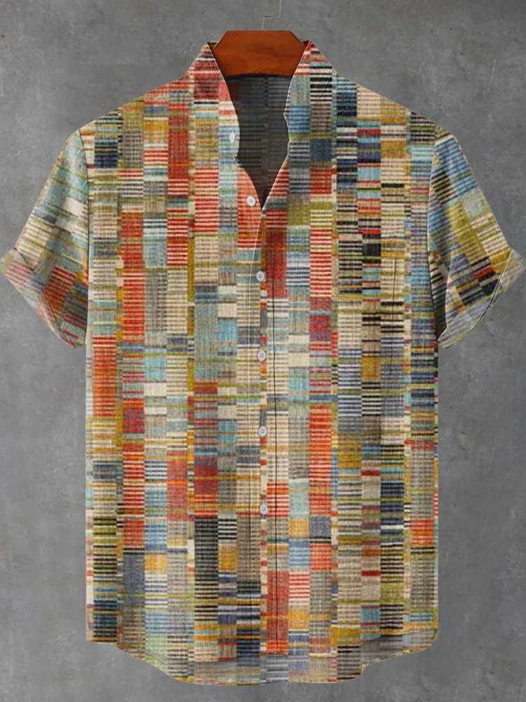 Abstract Geometric Pattern Art Vintage Print Casual Cotton Shirt