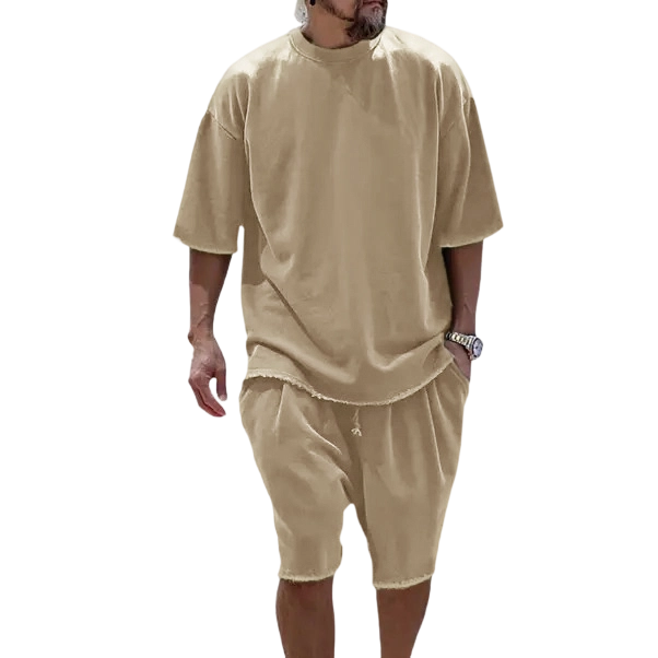 🔥Men’s Cotton Relaxed Fit Sweat Set – Casual T-Shirt & Shorts Lounge Outfit