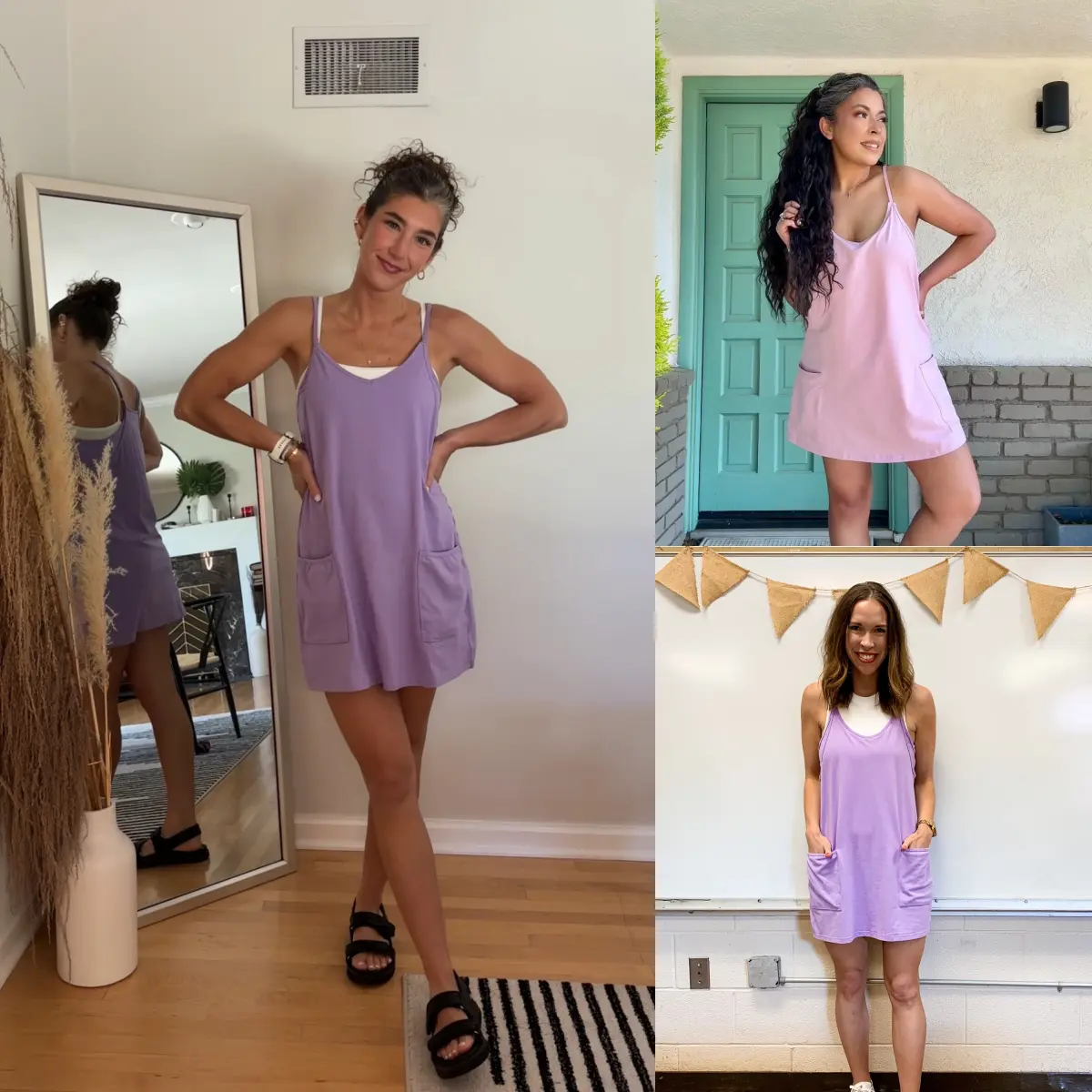 Women's Athletic Sleeveless Mini Dress with Built-in Shorts Summer V Neck Spaghetti Strap Short Spring Tennis Dress with Pockets