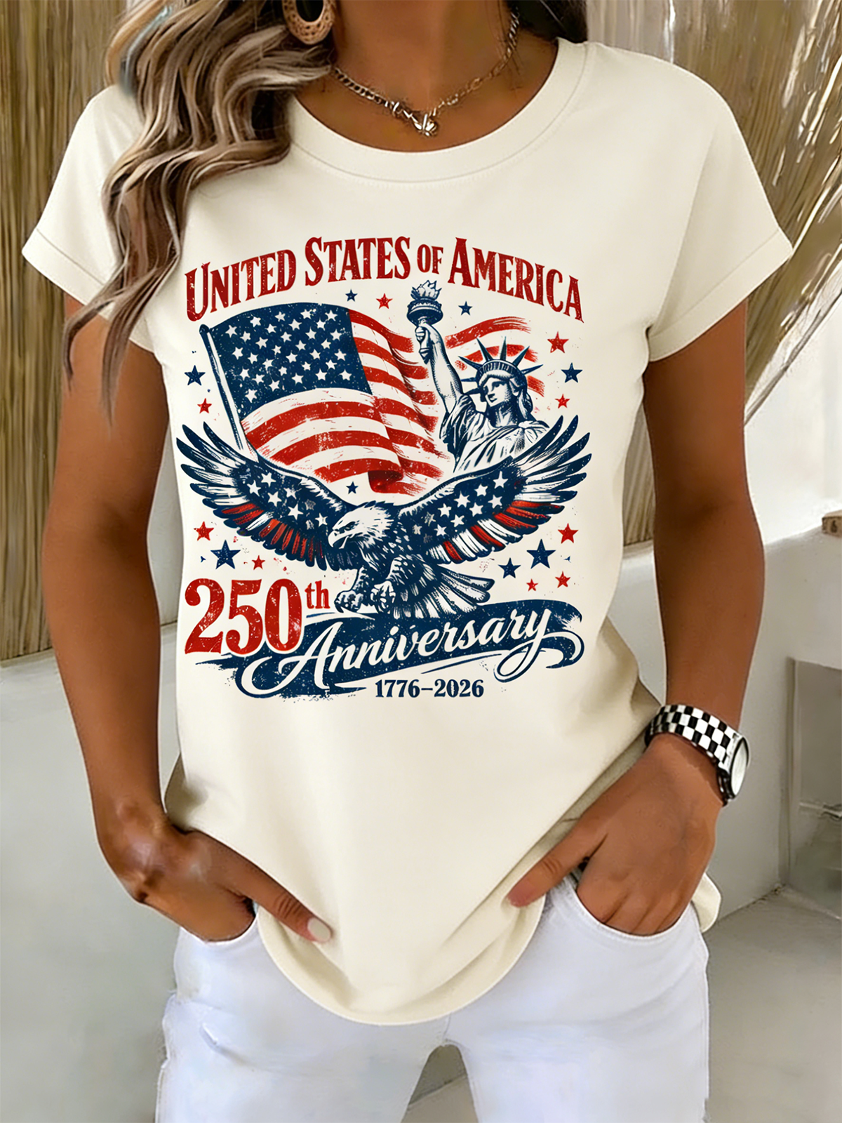 Independence Day Casual Cotton Crew Neck T-Shirt