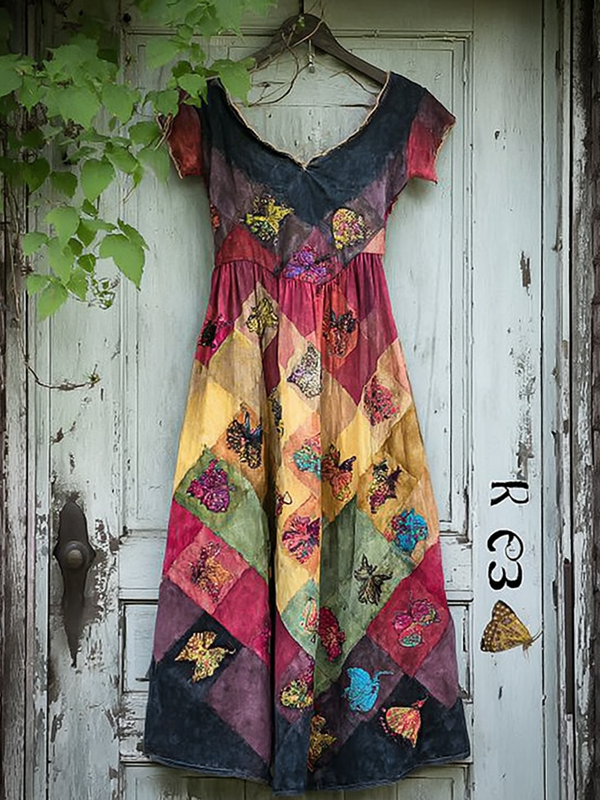 Summer Contrast Linen Dress 730b