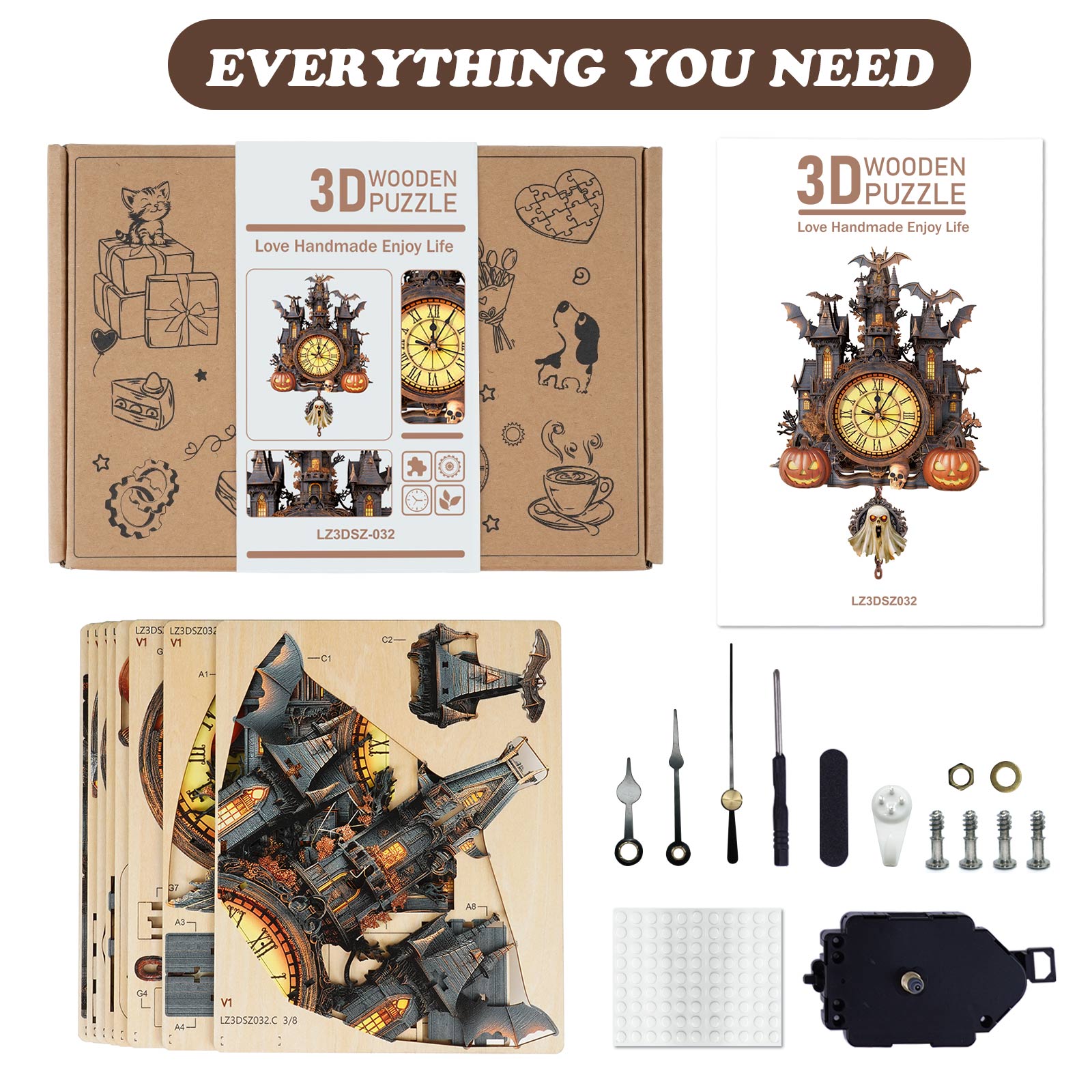 Mysterious Castle– DIY Wooden Clock, 3D Puzzle Craft Kit