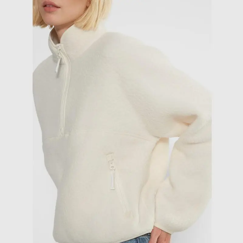Women’s Fleece Cropped Pullover – Half Zip Sherpa Jacket with Pockets