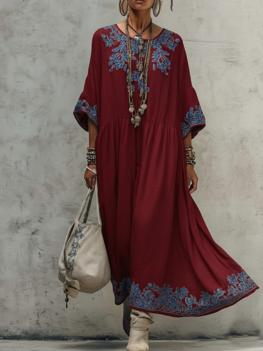 Retro Floral Print Cozy Vacation Dress