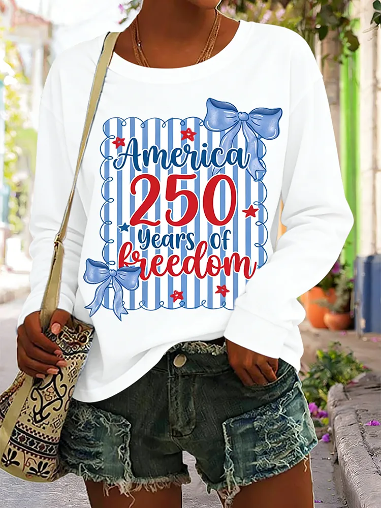 America 250 Years Of Freedom Striped Bow Long Sleeve Shirt