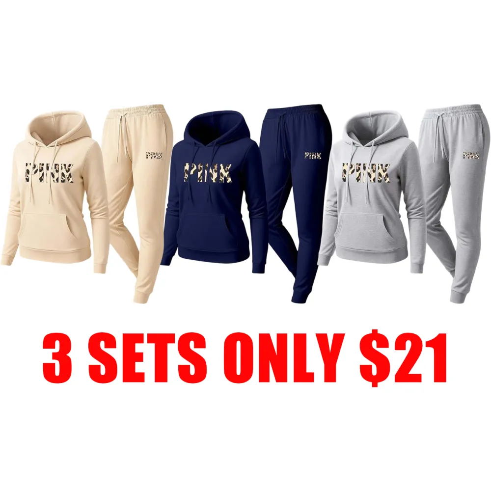 Women's Leopard Pink Print Hoodie & Drawstring Sweatpants Set