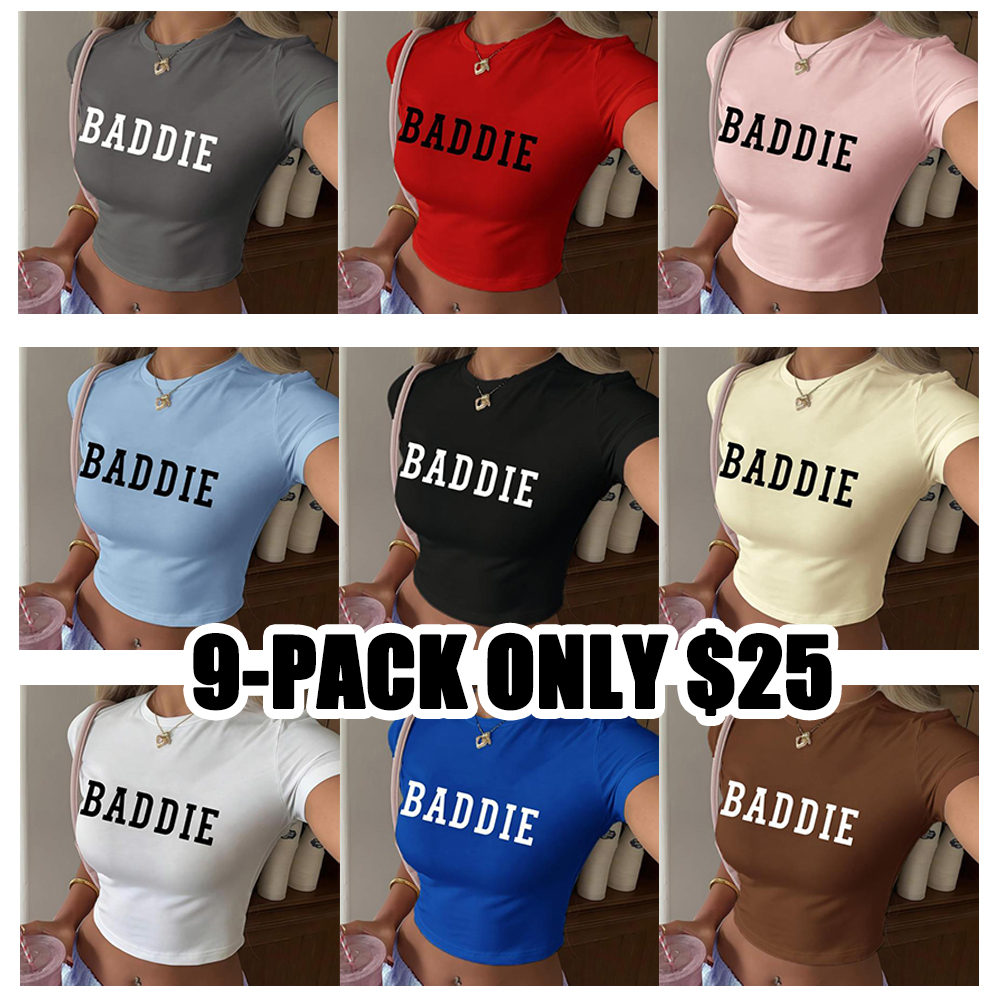 Women's Letter Print Round Neck Crop Tee, Fashion Casual Crew Neck T-shirt for Daily Holiday Vacation Outdoor Wear, Ladies Clothes for Summer, Tops, T Shirts for Women