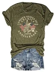 Women'S Retro American Independence Day 250Th Anniversary Edition Short Sleeve Printed T-Shirt