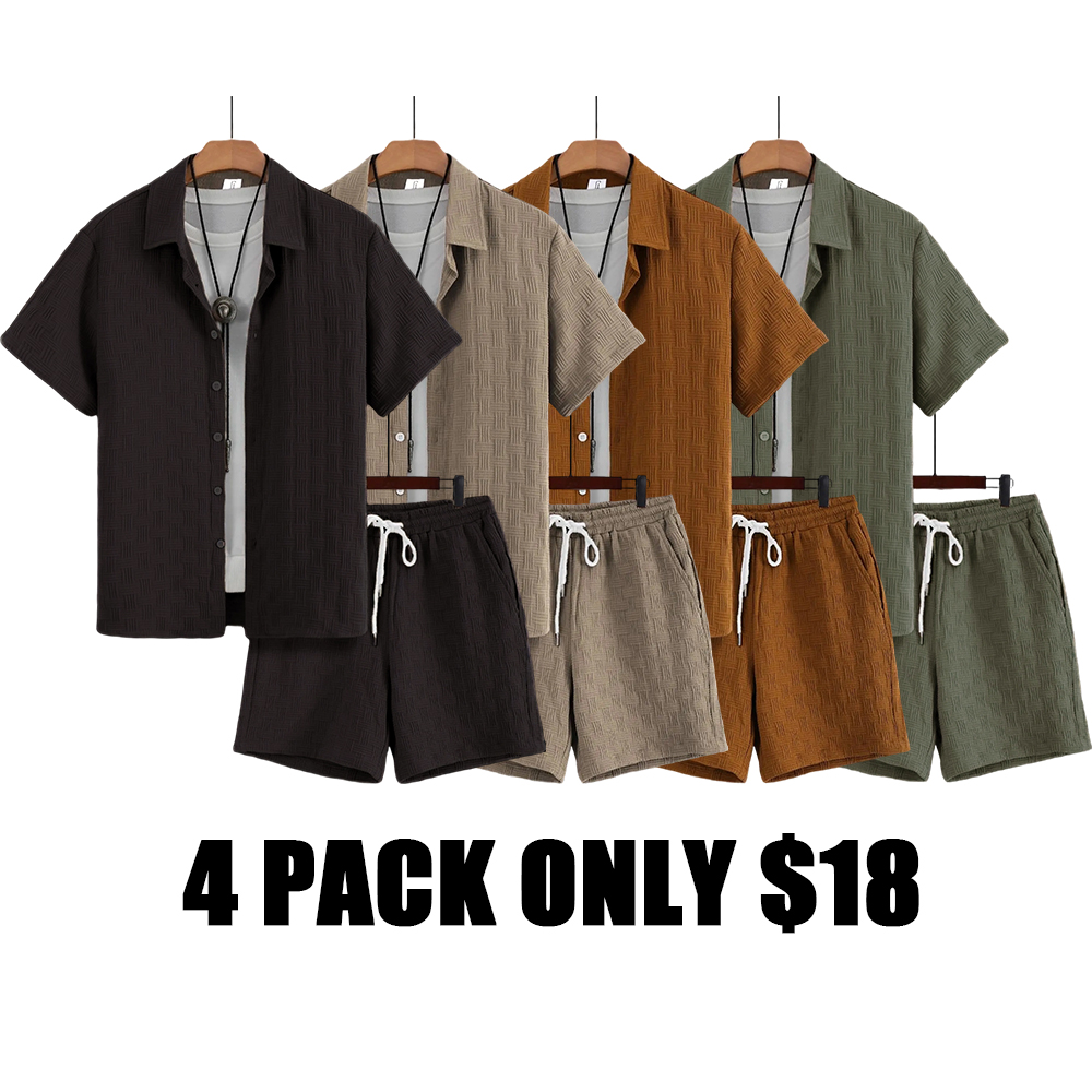 Men's Regular Fit Short Sleeve Pajama Two-piece Set Summer Sleepwear