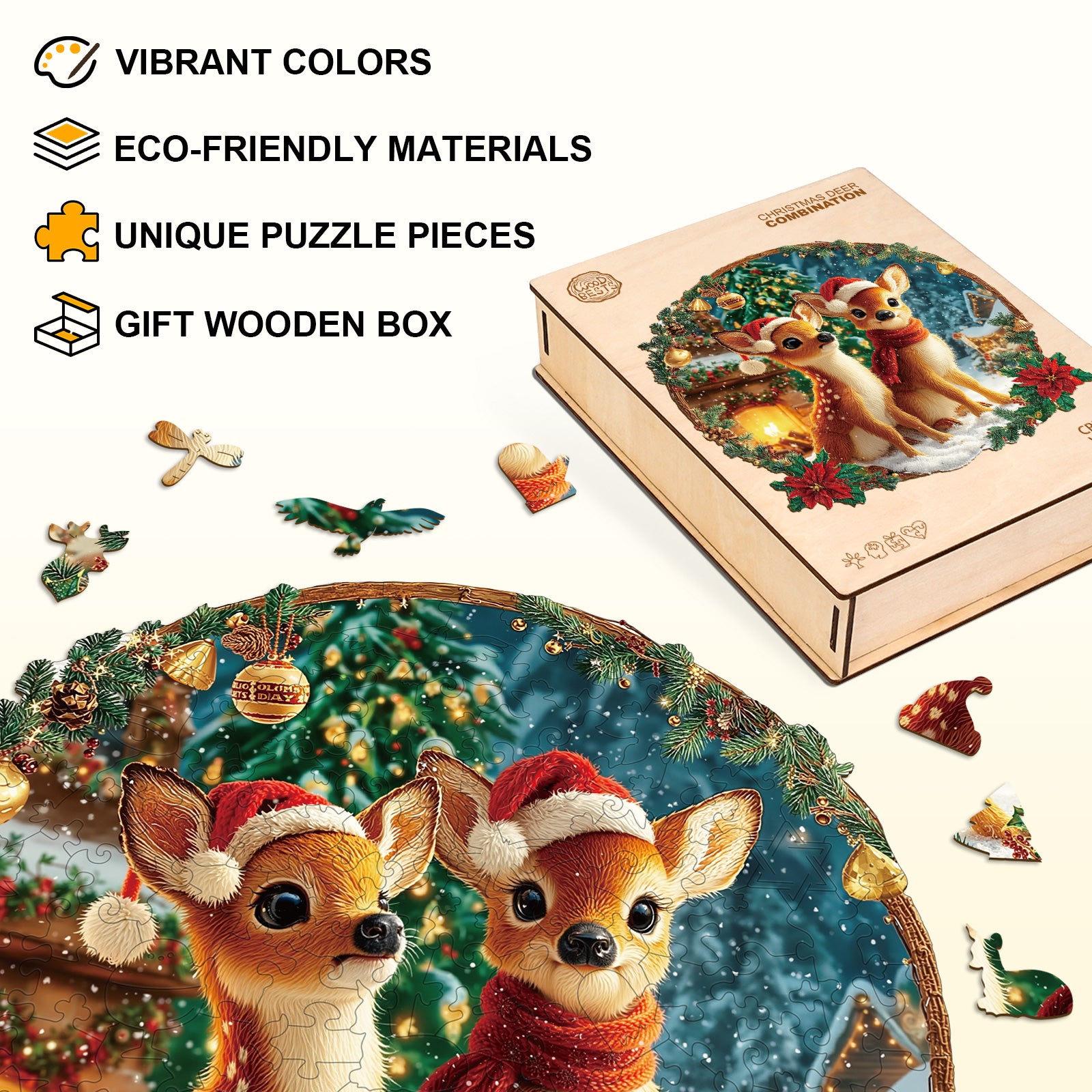 Christmas Deer Combination Wooden Jigsaw Puzzle