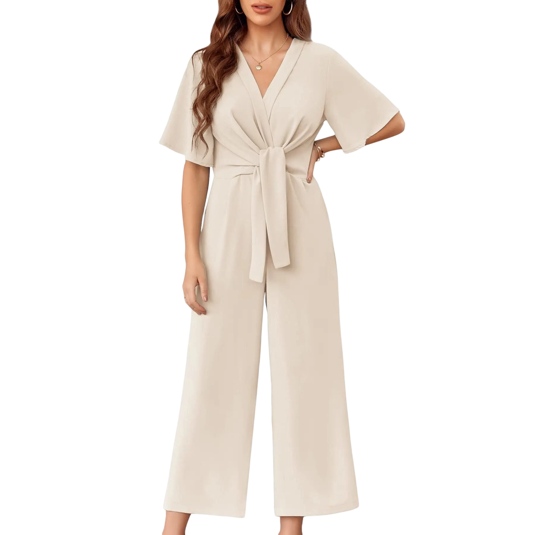 Women's Minimalist Wide-Leg Tie-Front Jumpsuit