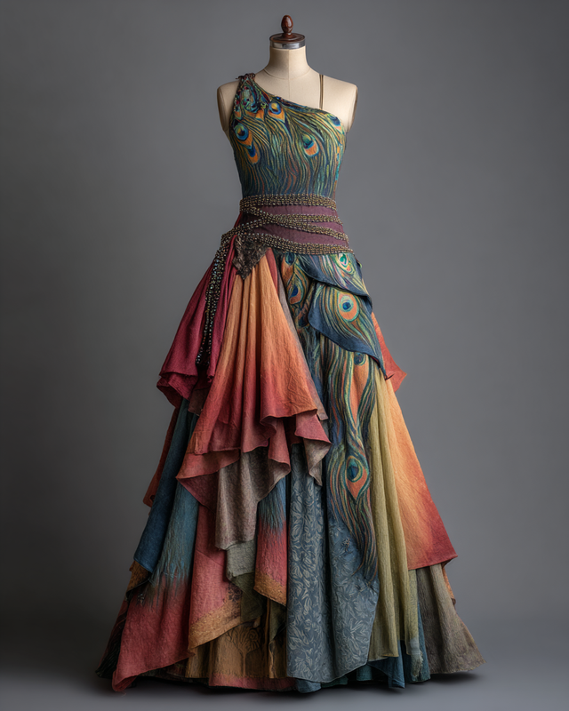 Women's vibrant spring/summer rainbow-colored dress6229