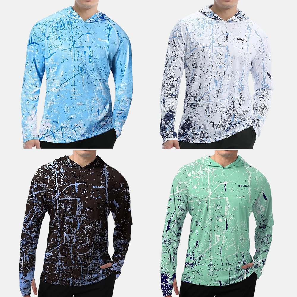 Men's UPF 50+ Sun Protection Hoodie Shirt Long Sleeve SPF Fishing Outdoor UV Hiking Lightweight Shirts