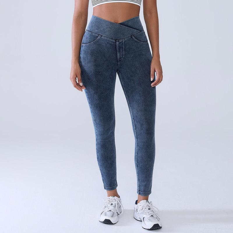 🔥Women’s High-Waisted Bootcut Flare Jeans – Crossover Waist, Stretch Denim & Back Pockets