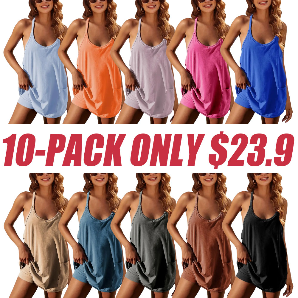 🔥 Women's Athletic Sleeveless Mini Dress With Built-In Shorts