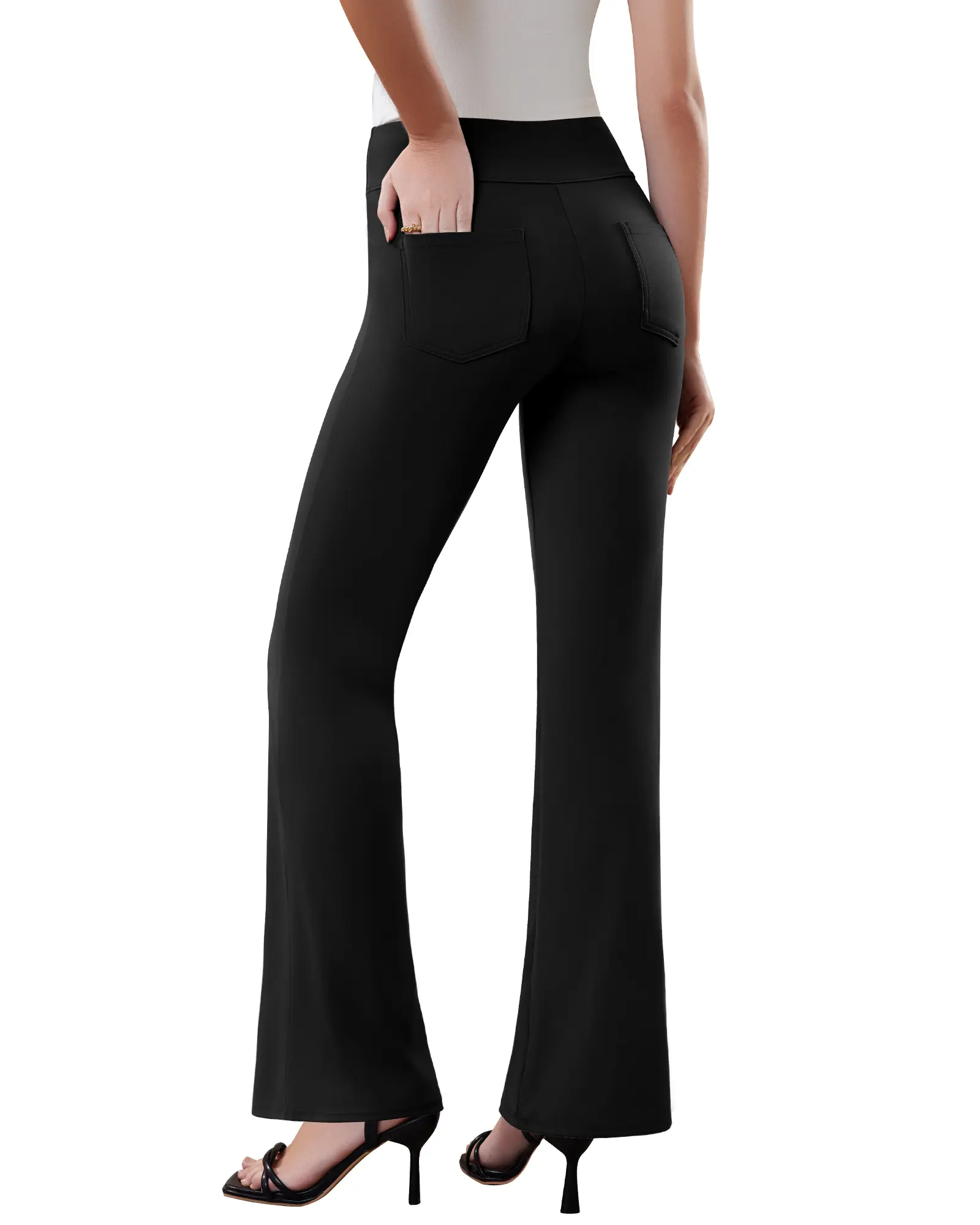 Womens Dress Pants Stretchy Work Pants Business Casual Office Trousers Pull On Flare Slacks