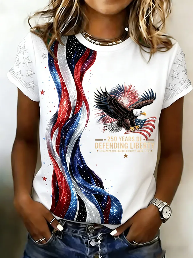Ladies' Leisure 250Th Anniversary National Day Celebration Round Neck Short Sleeved T-Shirt