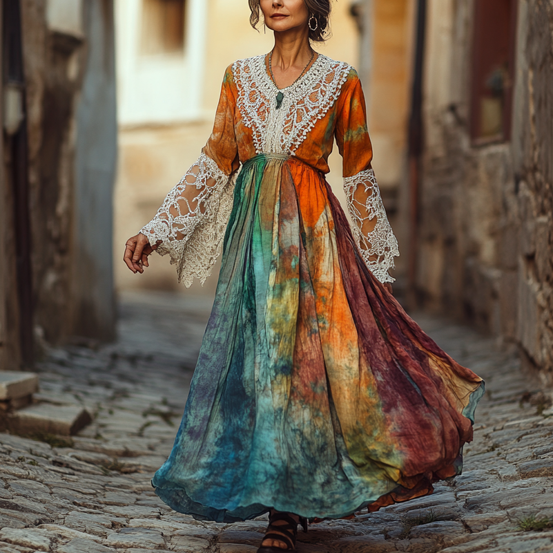 Vintage Loose Linen Patchwork Dress f2dc