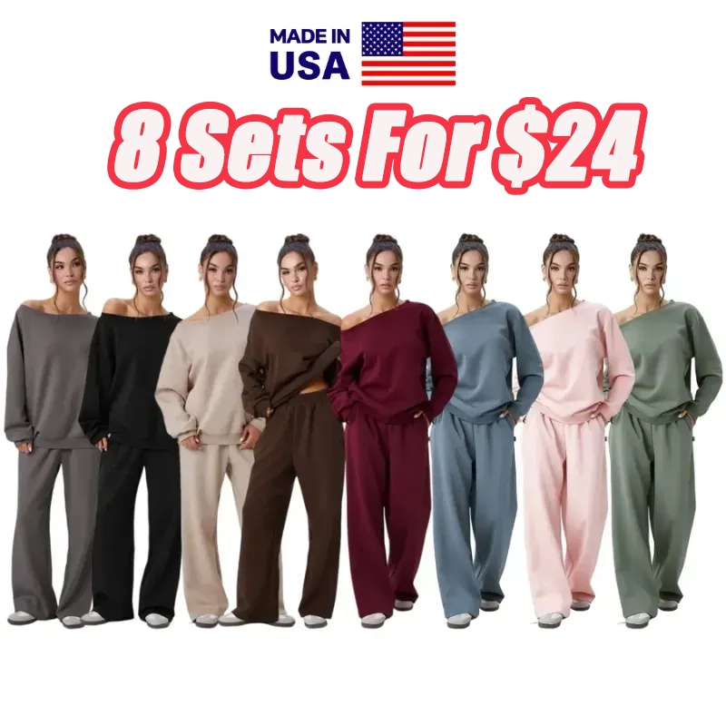 Women’s Sloping Shoulder Top & Wide Leg Pants Set