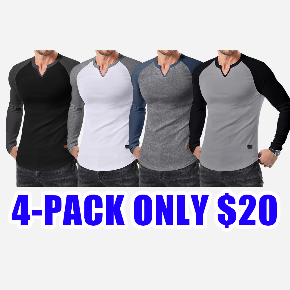 Men’s Long Sleeve Muscle T-Shirt – Ribbed V-Neck Longline Tee