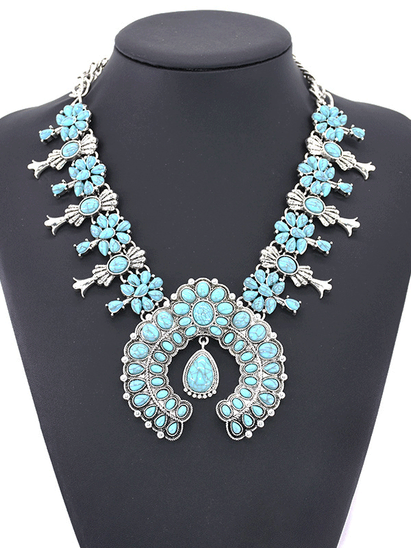 Boho Turquoise Flower Pendant Alloy Necklace