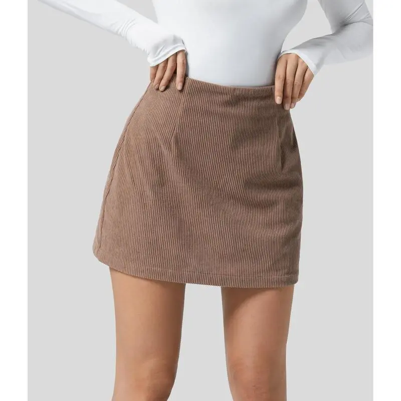 High Waisted Invisible Zipper 2-in-1 Mini A-line Corduroy Casual Skirt