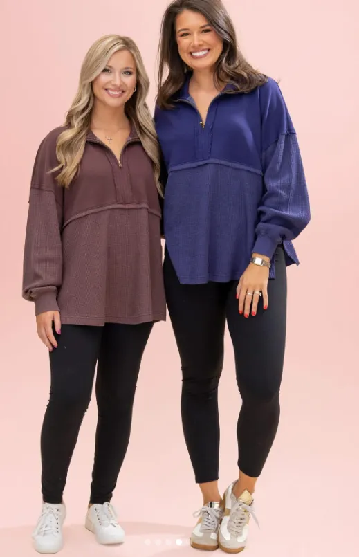 Womens Casual Waffle Knit Half-Zip Sweatshirt