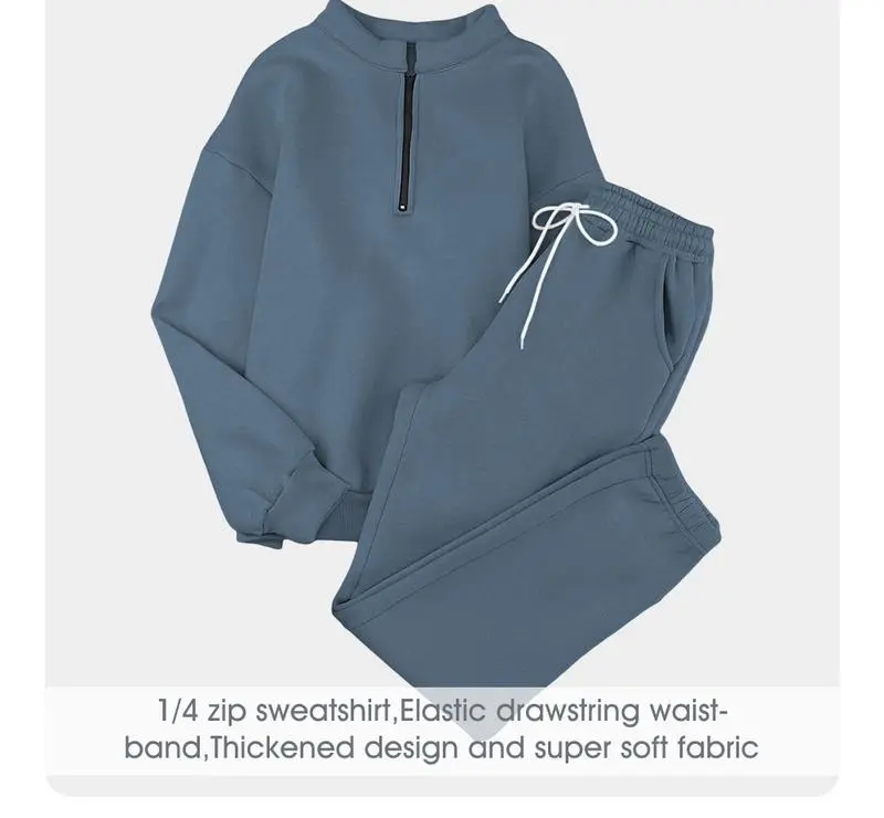 Women 2 Piece Outfits Sweatsuit Oversized Half Zip Pullover Long Sleeve Sweatshirt Jogger Pants Set with Pockets Outdoorfun