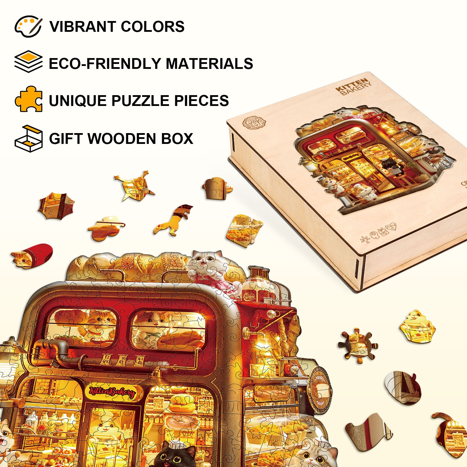Kitten Bakery Wooden Jigsaw Puzzle