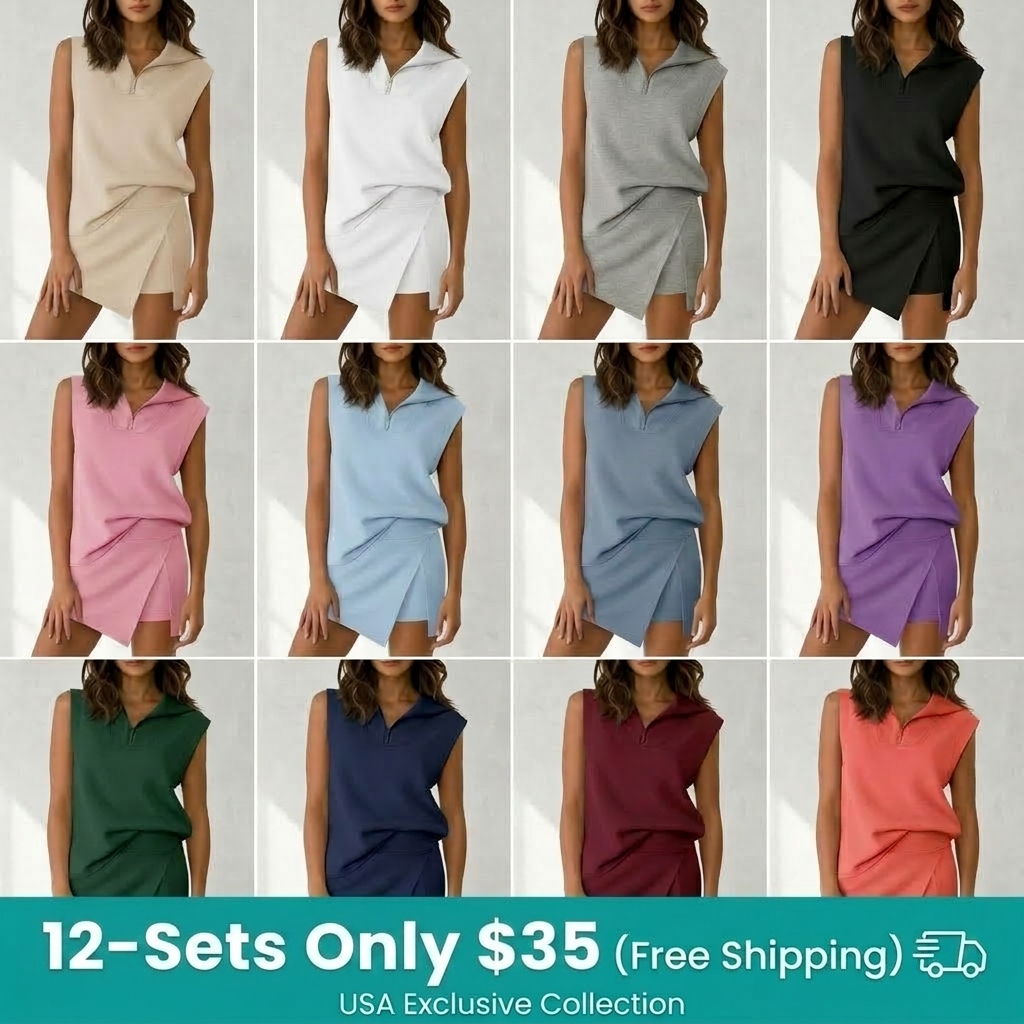 Women's Sleeveless Half-Zip Skort Set