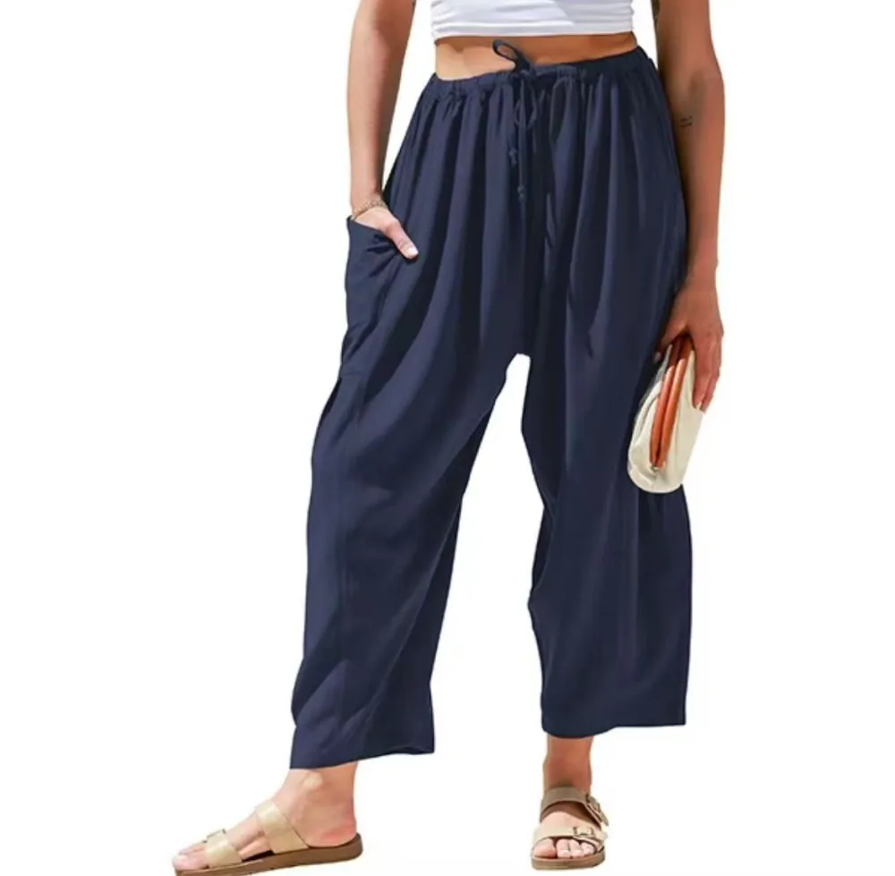 TARSE Women's Linen Wide Leg Pants – Casual Loose-Fit Palazzo Harem Pants with Pockets for Summer Beach Outfits