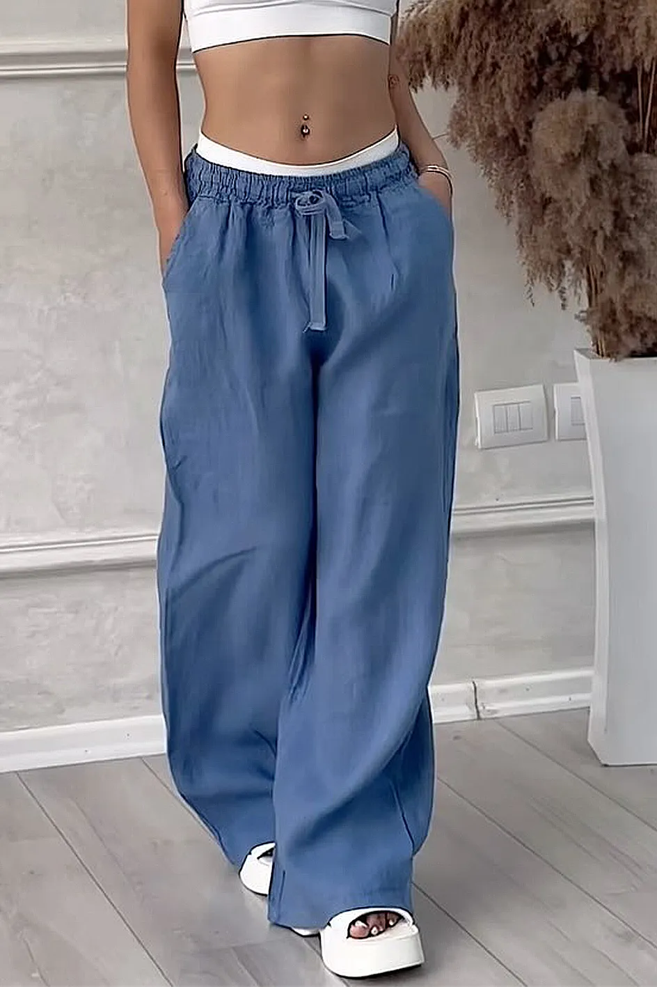 Women'S Solid Color Cotton And Linen Casual Trousers