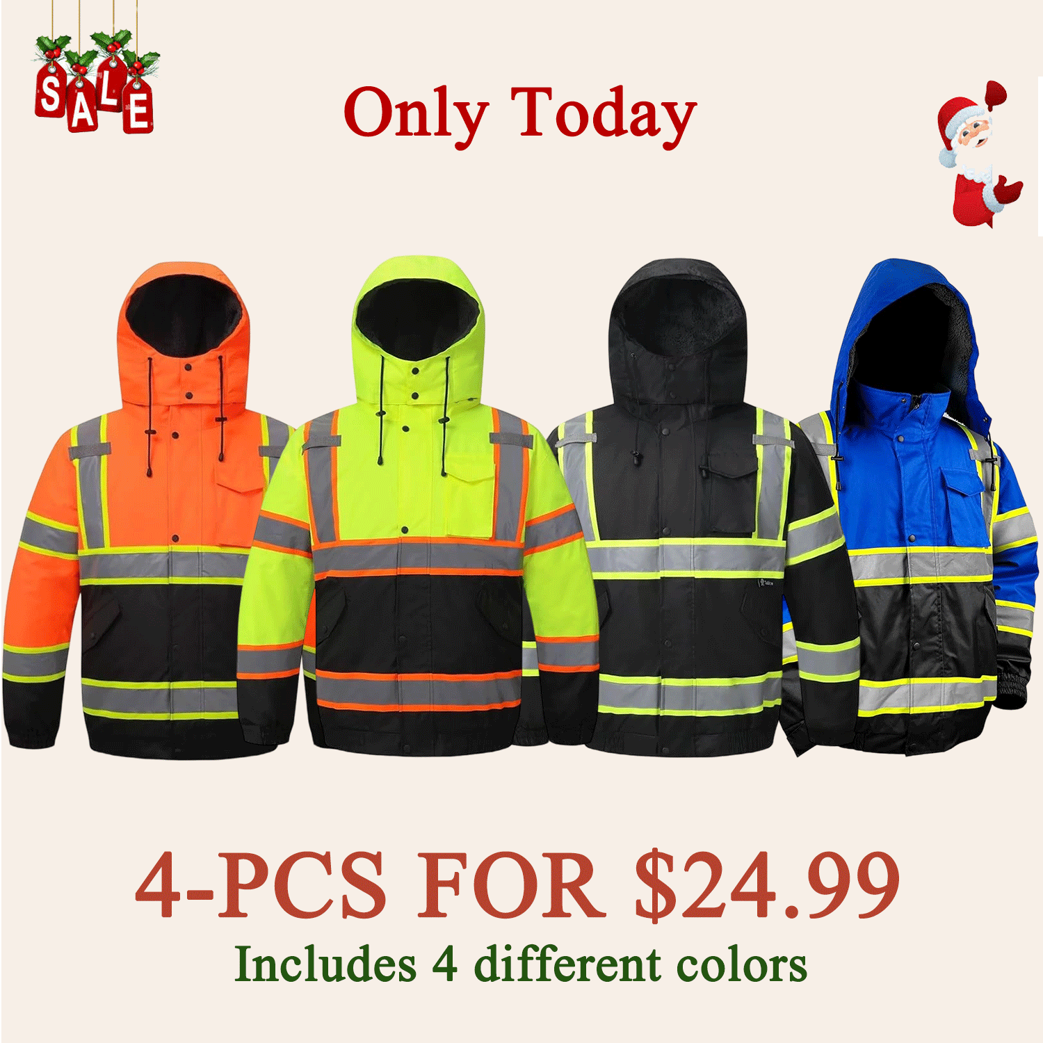 High Visibility Hoodie  Reflective Safety Jacket Zipper